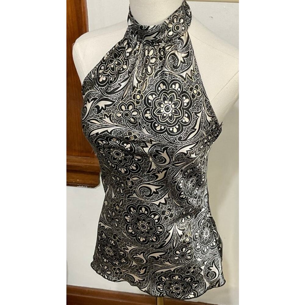 VTG Y2K BCX Metallic Halter Top Floral Brocade Tie Neck Small Fairy Grunge Retro - Picture 4 of 8